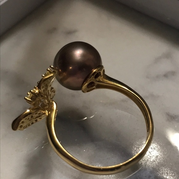 AAA 10.5mm Custom Made Genuine Pearl Clover Ring - Picture 3 of 15